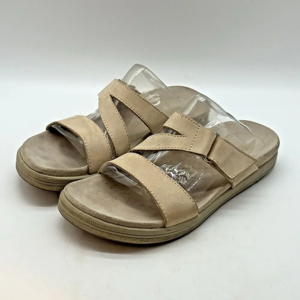 BASS Pier Nubuck Leather Sandals Women's 7M Bone Hook & Loop Comfort Slides